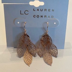 Lauren Conrad French wire rose gold pierced leaf dangle earrings NWT
